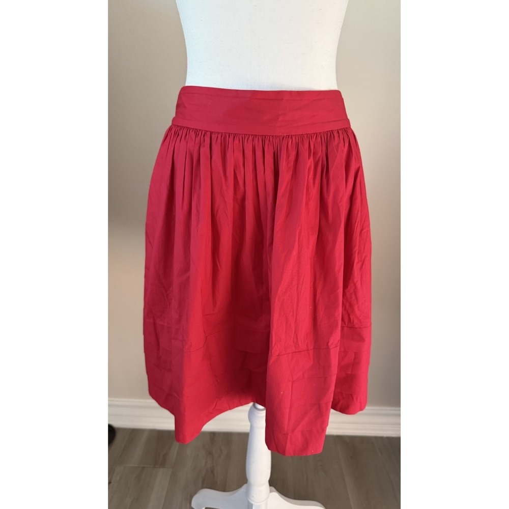 Banana Republic Red A Line Skirt Womens Size 6 Gathered Cotton Knee Length
